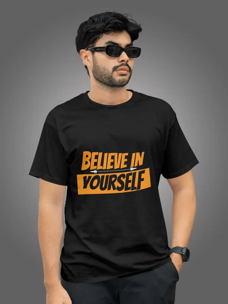 Marlech "Believe In Yourself" Unisex Motivational T-Shirt | Bold Typography Graphic | 100% Cotton | Black & White