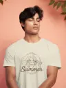 “Summer Escape” Unisex T-Shirt | Off White Cotton Graphic Tee | Tropical Vibes Everyday Wear | Marlech Classics
