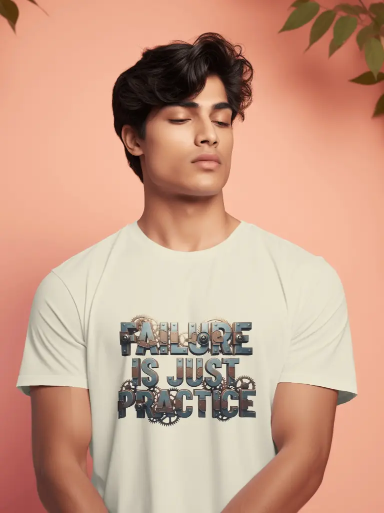 Marlech “Failure is Just Practice” Unisex T-Shirt | Off White Cotton Motivational Graphic Tee | Resilient Everyday Wear