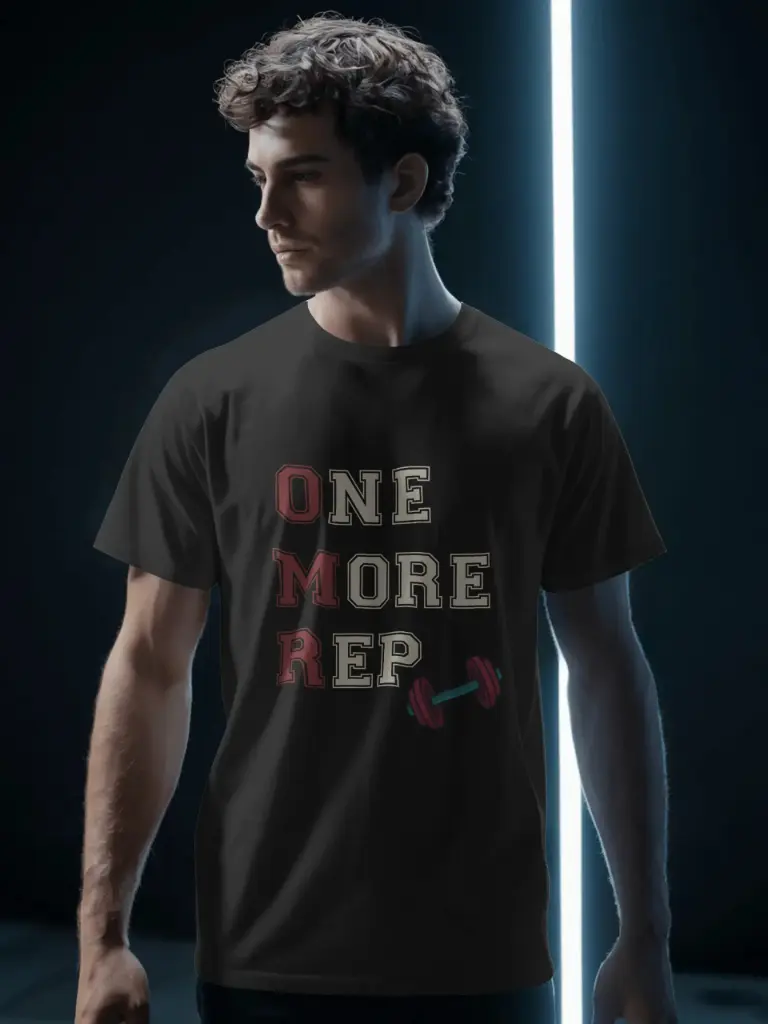 Marlech “One More Rep” Premium Gym T-Shirt | Motivational Collection | Unisex Pure Cotton Workout Tee (Small (36))