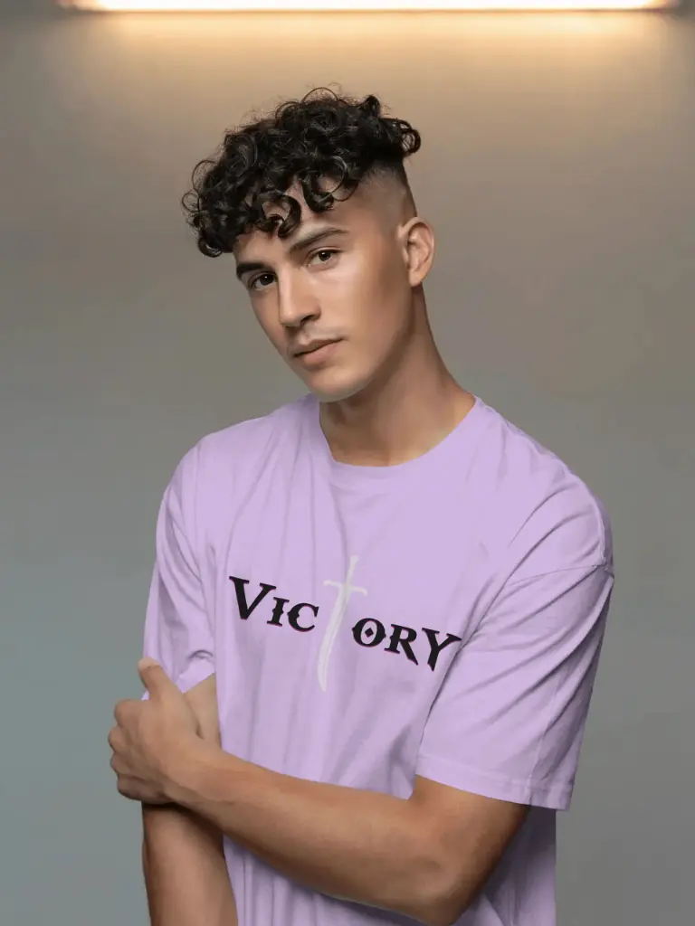 [McVcLvRn1S] “Victory” Unisex T-Shirt | Faith Meets Strength | Minimal Motivational Tee | 100% Cotton | Marlech Classics (Lavender, Small (36))