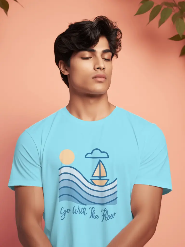 [MeGwtfPbRn1S] Marlech “Go With The Flow” T-Shirt | Calm Aesthetic | Minimal Coastal Design | Pure Cotton (Small (36))