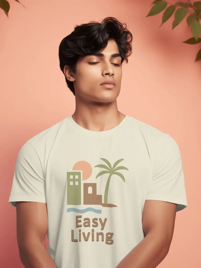 Marlech Classics “Easy Living” T-Shirt | Minimal Coastal Design | Calm & Breezy Aesthetic | Pure Cotton