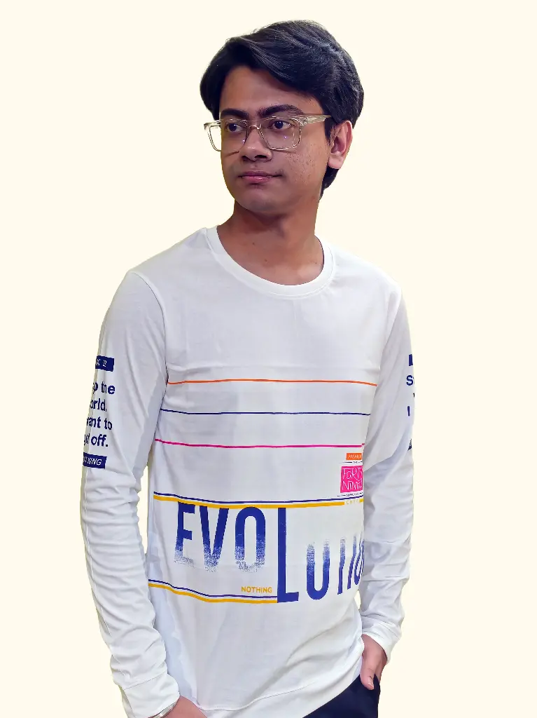 G Star Men's White Full Sleeve Cotton T-Shirt | Evolution Print