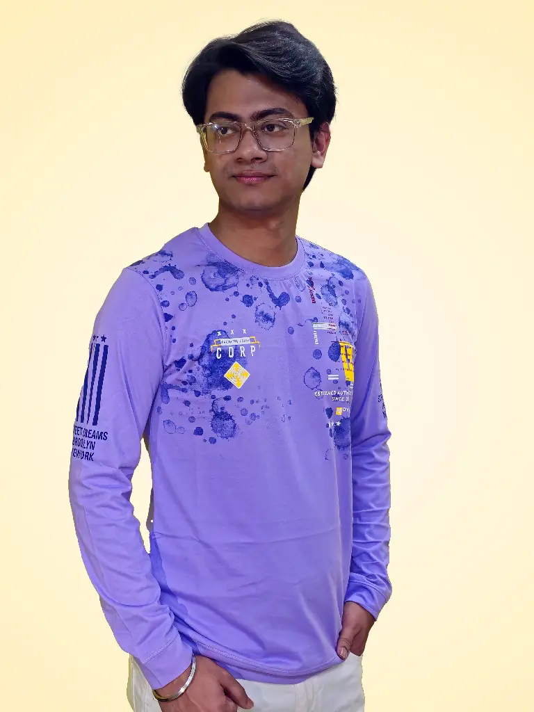 G Star Men's Purple Pure Cotton Full Sleeve Graphic Printed T-Shirt | Trendy Casual Wear