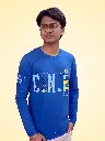 G Star Men's Navy Blue Pure Cotton Full Sleeve Graphic Printed T-Shirt | Trendy Casual Wear