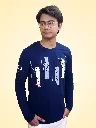 G Star Men's Dark Blue Pure Cotton Full Sleeve Graphic Printed T-Shirt | Stylish Casual Wear