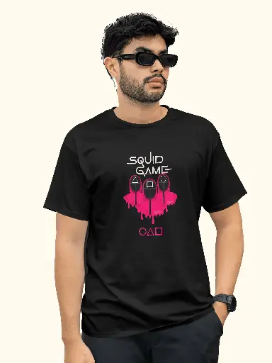 Marlech Squid Game Symbols Printed, Unisex T Shirt, Pure Cotton, Half Sleeves, Black