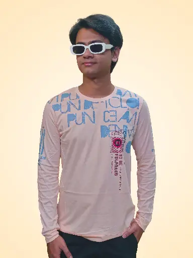 G Star Men's Full Sleeve Printed T-Shirt Light Pink | Pure Cotton | Stylish Casual Wear