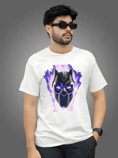 Marlech Unisex Black Panther-Inspired T-Shirt | Vibranium Energy Mask Print | Pure Cotton | Black & White