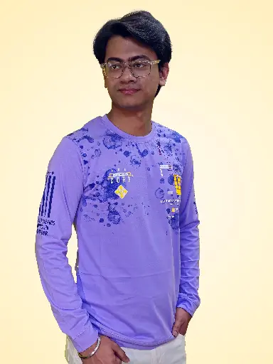 G Star Men's Purple Pure Cotton Full Sleeve Graphic Printed T-Shirt | Trendy Casual Wear