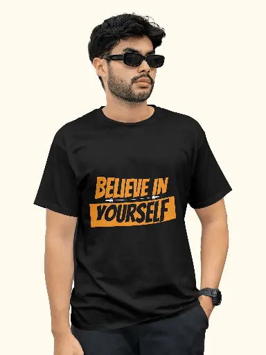 Marlech "Believe In Yourself" Unisex Motivational T-Shirt | Bold Typography Graphic | 100% Cotton | Black & White