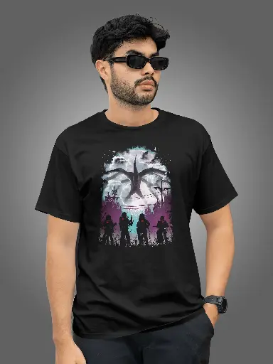 Marlech Stranger Things 'Demogorgon Attack' T-Shirt | Pure Cotton | Stretchable | Half Sleeves | Unisex