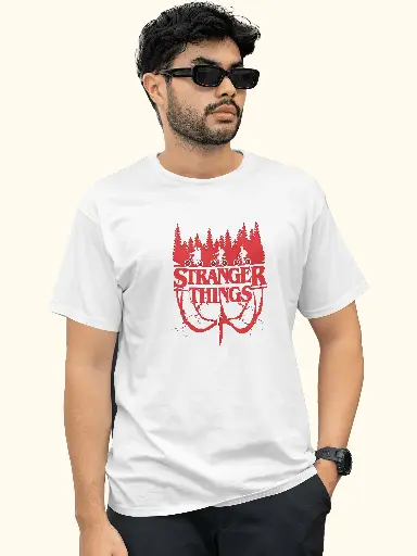 Marlech Stranger Things Red Forest Graphic T-Shirt | Pure Cotton | Stretchable | Unisex | Half Sleeves