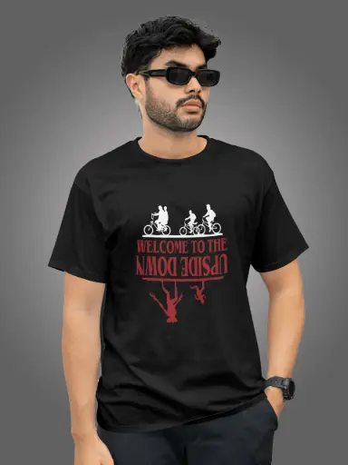 Marlech Stranger Things Upside Down T-Shirt | Pure Cotton | Stretchable | Half Sleeves | Graphic Printed | Unisex