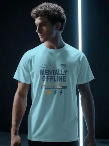 “Mentally Offline Emotionally Loading” Unisex T-Shirt | Glitch Mood Quote Design | 100% Cotton | Powder Blue | Marlech Classics
