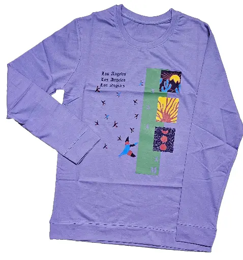 G Star Full Sleeves Pure Cotton Printed T Shirt, Los Angeles (Purple)
