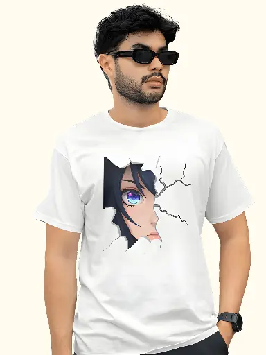 Marlech Abstract Anime Men’s T Shirt, Pure Cotton, Half Sleeves, White