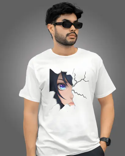 Marlech Anime Girl Printed T-Shirt for Men | Round Neck Pure Cotton Tee | Regular Fit | Black & White